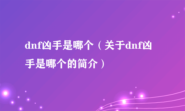 dnf凶手是哪个（关于dnf凶手是哪个的简介）