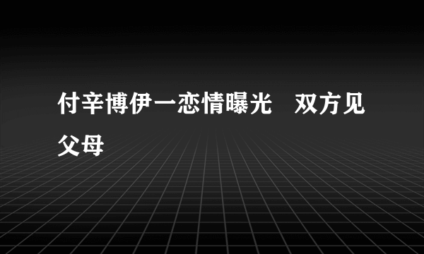 付辛博伊一恋情曝光   双方见父母