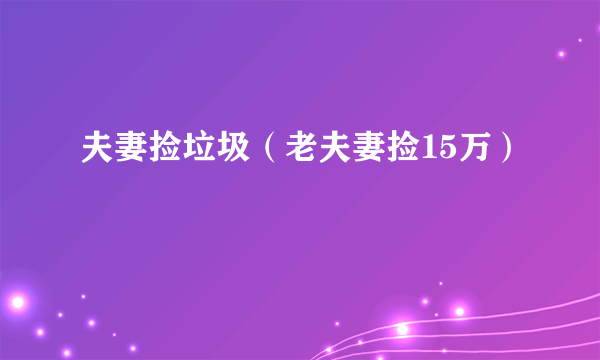 夫妻捡垃圾（老夫妻捡15万）