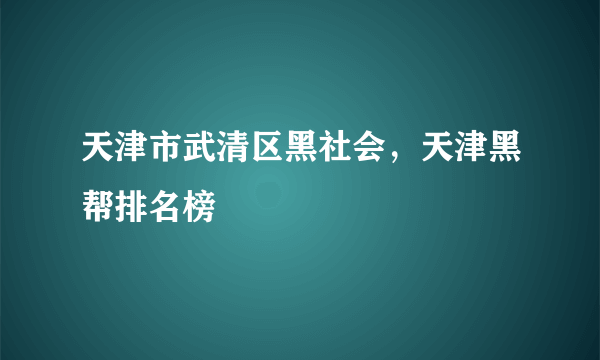 天津市武清区黑社会，天津黑帮排名榜