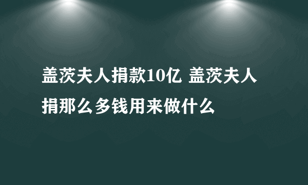 盖茨夫人捐款10亿 盖茨夫人捐那么多钱用来做什么