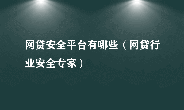 网贷安全平台有哪些（网贷行业安全专家）