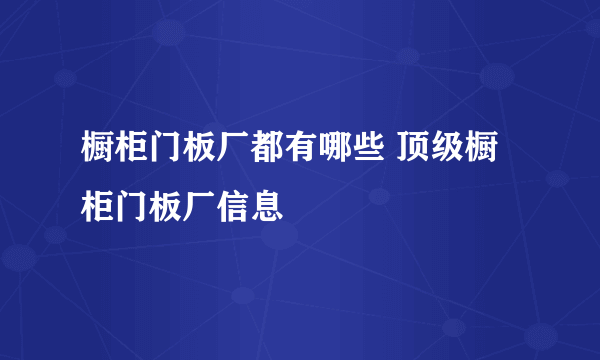 橱柜门板厂都有哪些 顶级橱柜门板厂信息