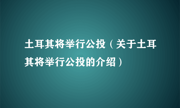 土耳其将举行公投（关于土耳其将举行公投的介绍）