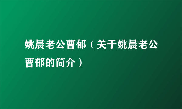 姚晨老公曹郁（关于姚晨老公曹郁的简介）