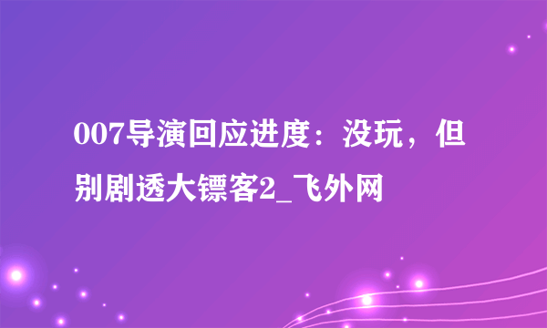 007导演回应进度：没玩，但别剧透大镖客2_飞外网