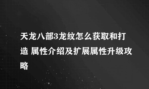 天龙八部3龙纹怎么获取和打造 属性介绍及扩展属性升级攻略