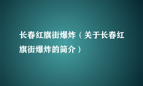 长春红旗街爆炸（关于长春红旗街爆炸的简介）