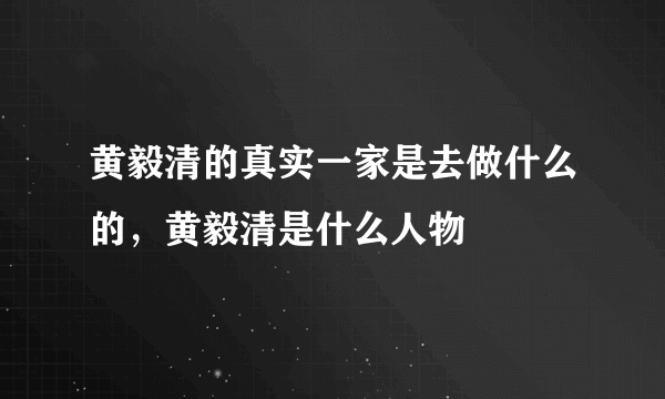 黄毅清的真实一家是去做什么的，黄毅清是什么人物