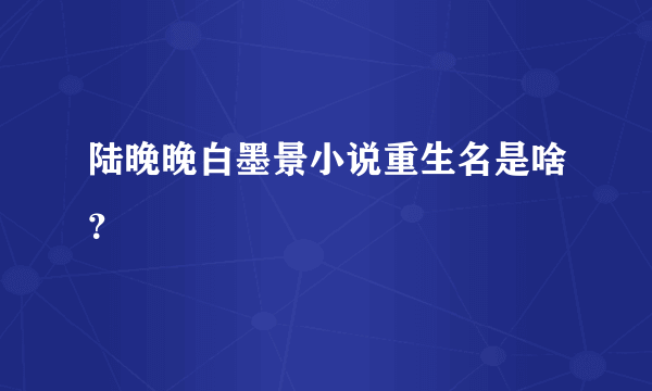 陆晚晚白墨景小说重生名是啥？