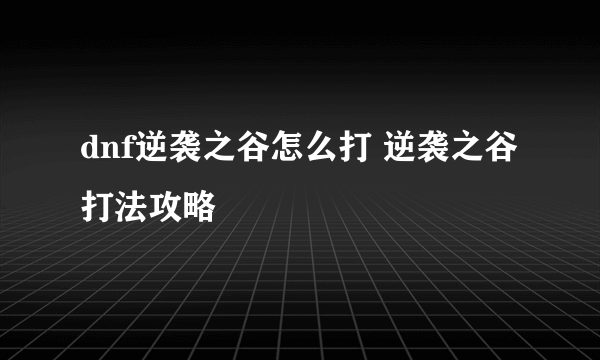 dnf逆袭之谷怎么打 逆袭之谷打法攻略