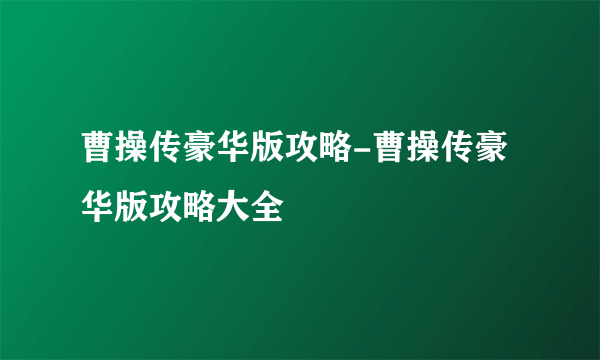 曹操传豪华版攻略-曹操传豪华版攻略大全