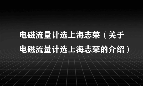 电磁流量计选上海志荣（关于电磁流量计选上海志荣的介绍）