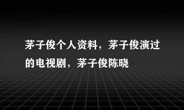 茅子俊个人资料，茅子俊演过的电视剧，茅子俊陈晓