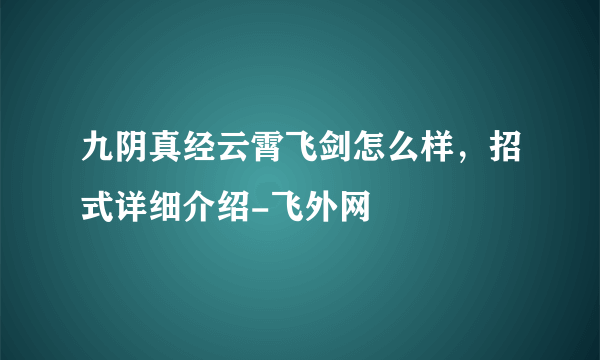 九阴真经云霄飞剑怎么样，招式详细介绍-飞外网