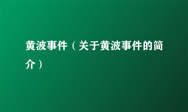 黄波事件（关于黄波事件的简介）