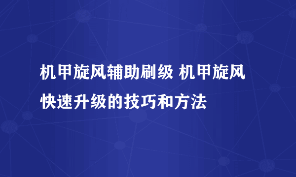 机甲旋风辅助刷级 机甲旋风快速升级的技巧和方法