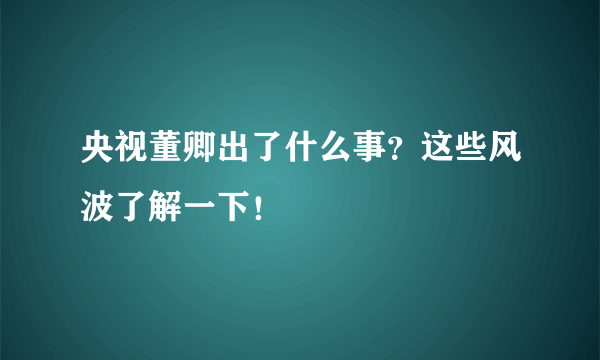 央视董卿出了什么事？这些风波了解一下！