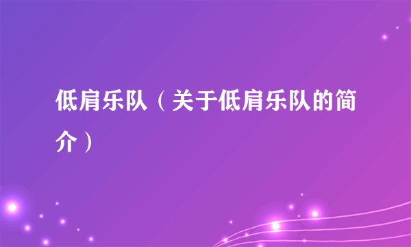 低肩乐队（关于低肩乐队的简介）