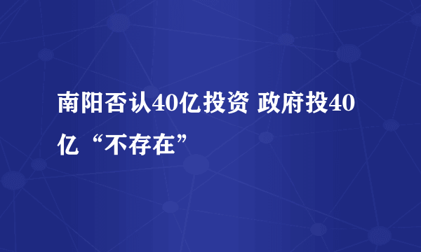 南阳否认40亿投资 政府投40亿“不存在”