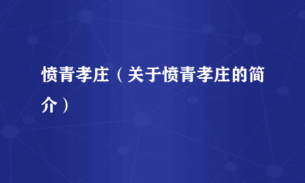 愤青孝庄（关于愤青孝庄的简介）