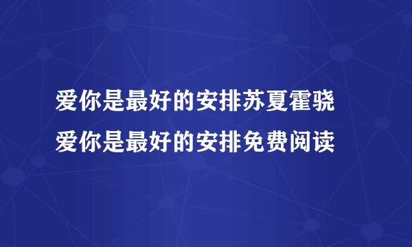 爱你是最好的安排苏夏霍骁 爱你是最好的安排免费阅读