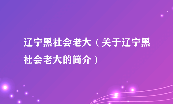 辽宁黑社会老大（关于辽宁黑社会老大的简介）