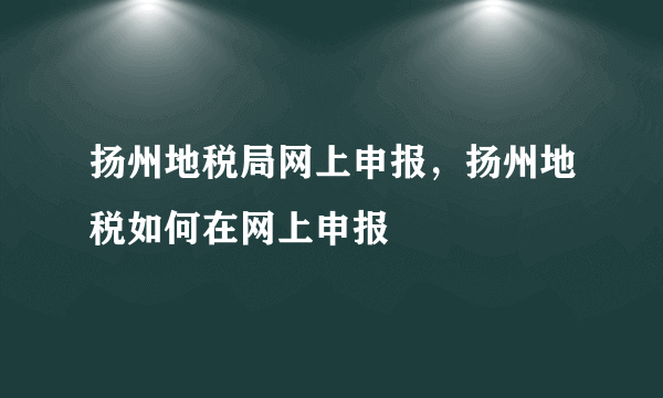 扬州地税局网上申报，扬州地税如何在网上申报