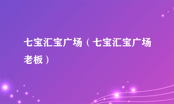 七宝汇宝广场（七宝汇宝广场老板）