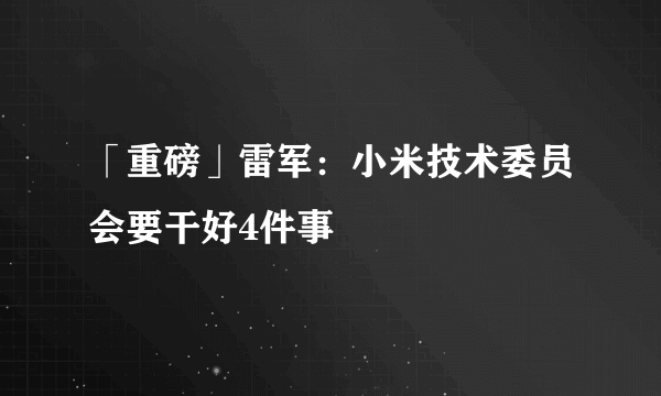 「重磅」雷军：小米技术委员会要干好4件事