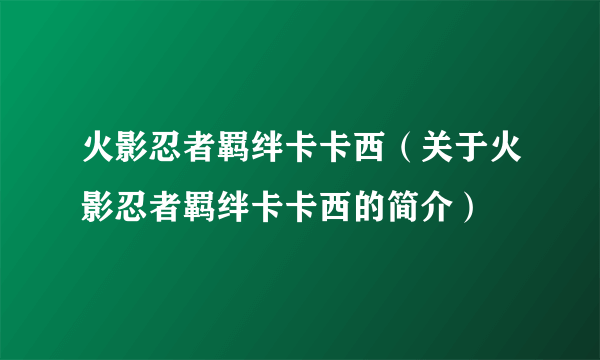 火影忍者羁绊卡卡西（关于火影忍者羁绊卡卡西的简介）