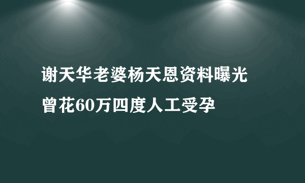 谢天华老婆杨天恩资料曝光 曾花60万四度人工受孕