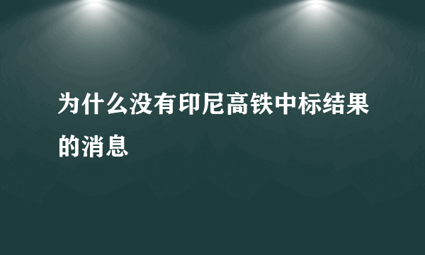 为什么没有印尼高铁中标结果的消息