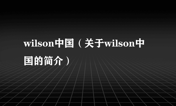 wilson中国（关于wilson中国的简介）