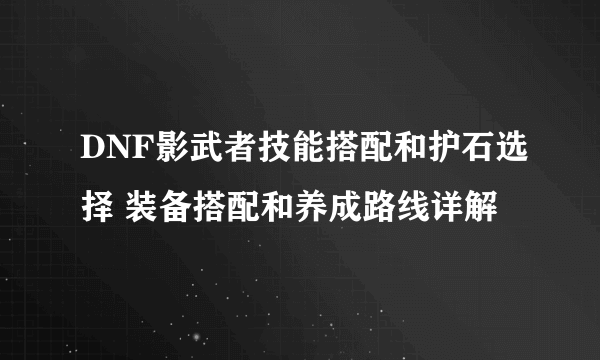 DNF影武者技能搭配和护石选择 装备搭配和养成路线详解