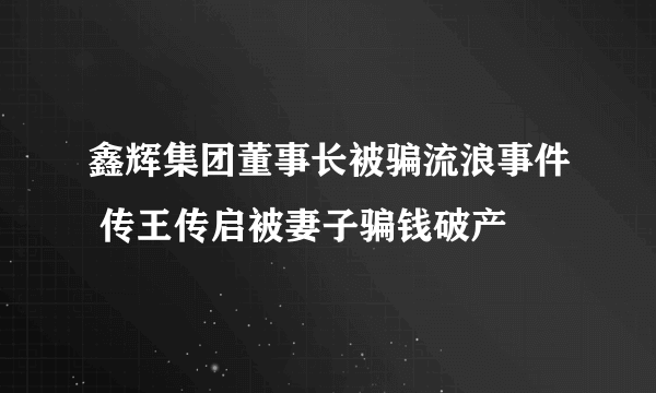 鑫辉集团董事长被骗流浪事件 传王传启被妻子骗钱破产