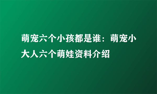 萌宠六个小孩都是谁：萌宠小大人六个萌娃资料介绍