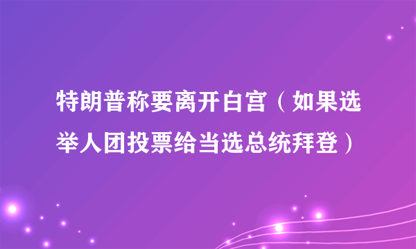 特朗普称要离开白宫（如果选举人团投票给当选总统拜登）