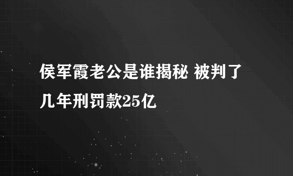 侯军霞老公是谁揭秘 被判了几年刑罚款25亿