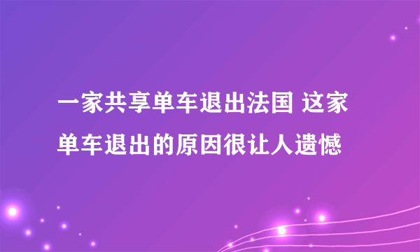 一家共享单车退出法国 这家单车退出的原因很让人遗憾