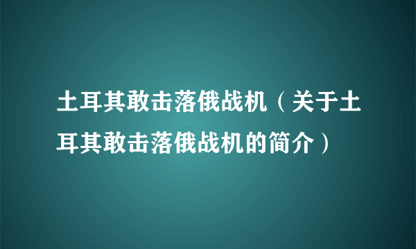 土耳其敢击落俄战机（关于土耳其敢击落俄战机的简介）