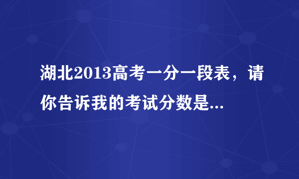 湖北2013高考一分一段表，请你告诉我的考试分数是多少2013年