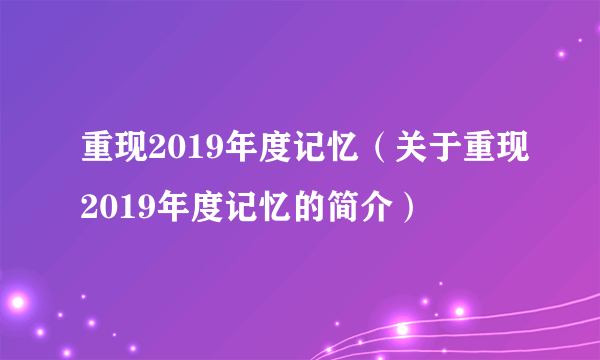 重现2019年度记忆（关于重现2019年度记忆的简介）