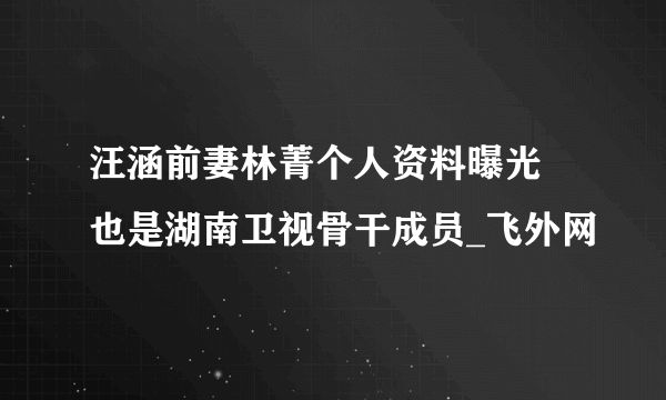 汪涵前妻林菁个人资料曝光 也是湖南卫视骨干成员_飞外网