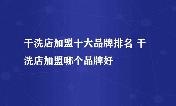 干洗店加盟十大品牌排名 干洗店加盟哪个品牌好