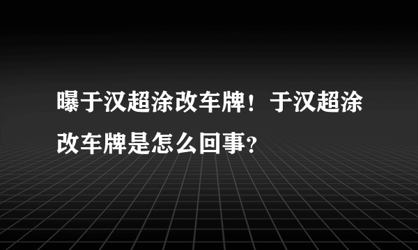 曝于汉超涂改车牌！于汉超涂改车牌是怎么回事？