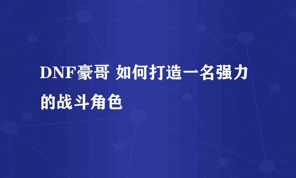 DNF豪哥 如何打造一名强力的战斗角色