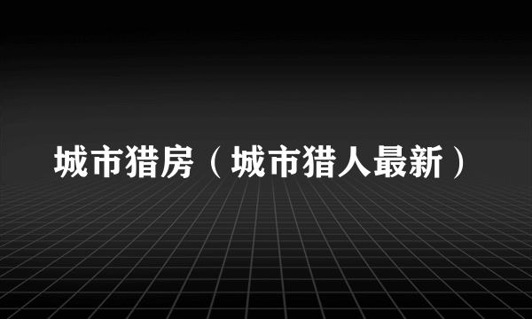 城市猎房（城市猎人最新）