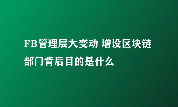 FB管理层大变动 增设区块链部门背后目的是什么