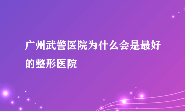 广州武警医院为什么会是最好的整形医院